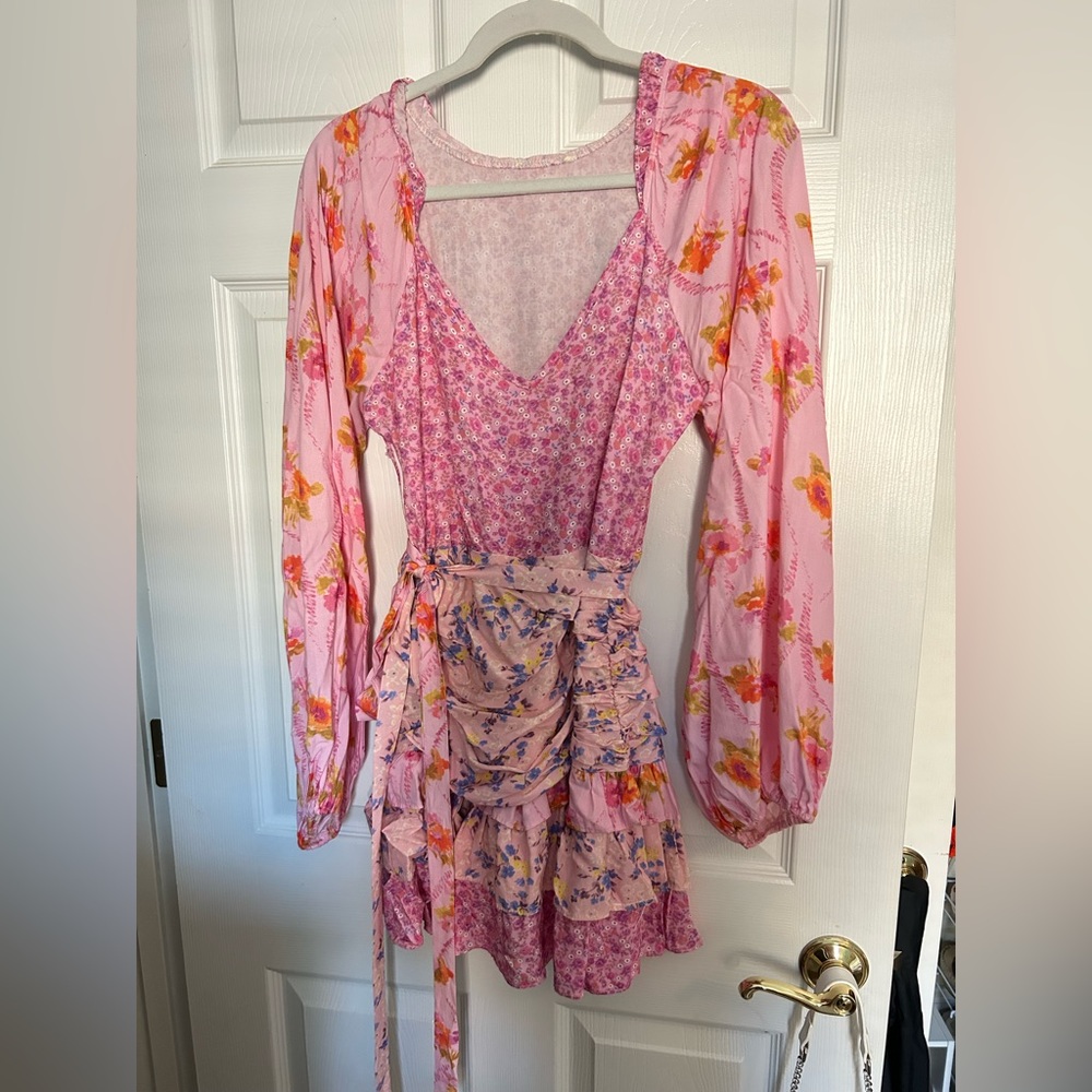 Pink Floral Long Sleeve Dress